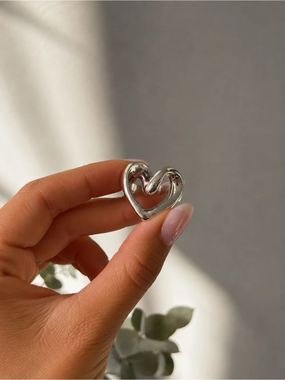 Sterling Silver Open Heart Statement Ring - Silver